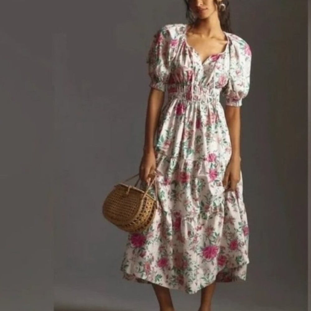 New Anthropologie The Somerset Floral Puff Sleeve Maxi Dress